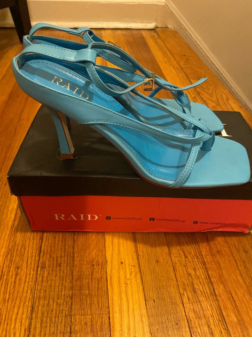 Raid Blue Strappy Square-Toe Women's Heels - Picture 2 of 5